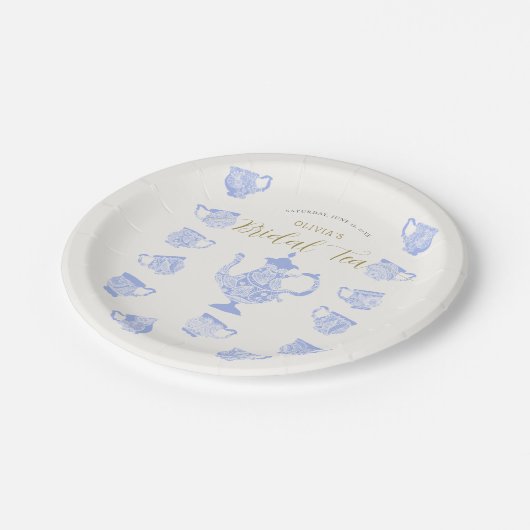 Tee Party Chinoiserie Blue Boho Lace Brautparty Pappteller (Schrägansicht)