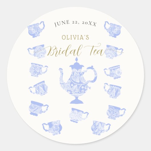 Tee Party Chinoiserie Blue Boho Lace Brautparty Runder Aufkleber (Vorderseite)