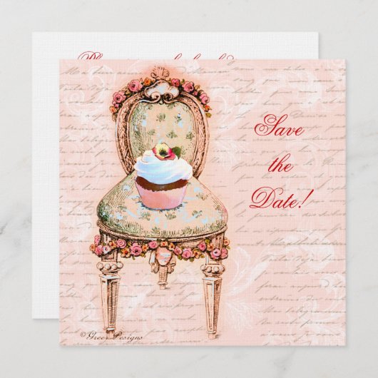 Tee Party Cupcake & Chair Save The Date (Vorne/Hinten)
