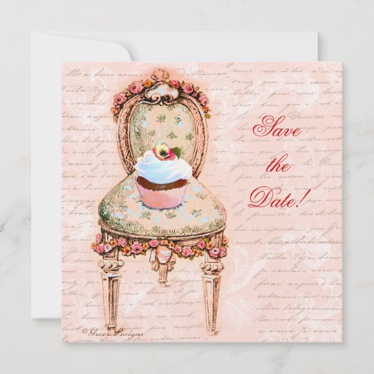 Tee Party Cupcake & Chair Save The Date (Vorderseite)