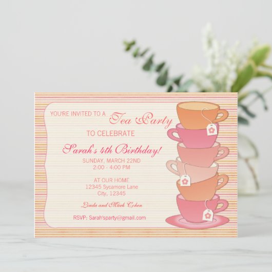 Tee-Party Einladung (Stehend Vorderseite)