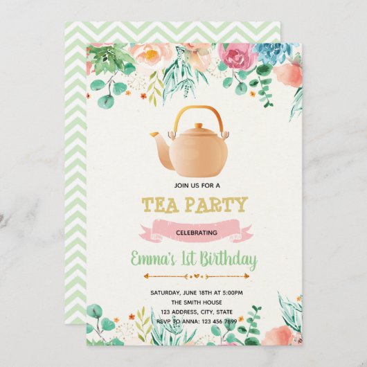 Tee-Party Einladung für Mütter (Vorne/Hinten)