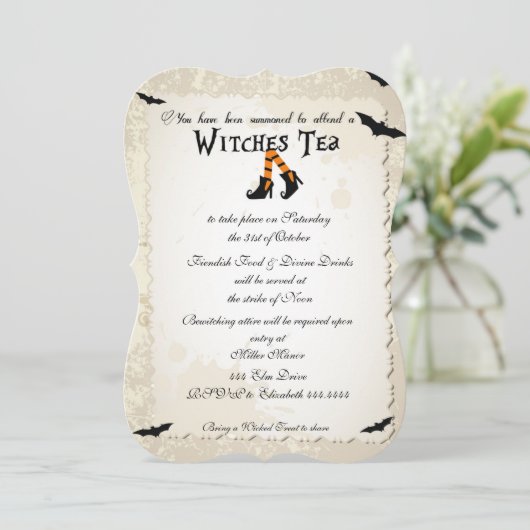Tee-Party Einladung Halloweens Witchs (Stehend Vorderseite)