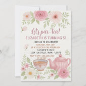 Tee-Party Einladung mit Blumenmuster und Teacup-De (Vorderseite)