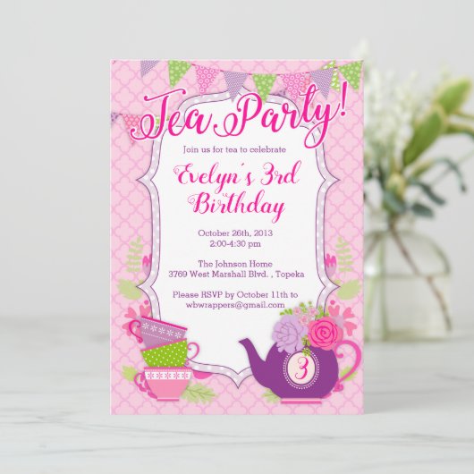 Tee-Party Einladung oder Tee-Party Einladung für G (Stehend Vorderseite)