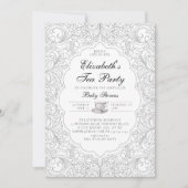 Tee-Party Elegant Moderne BW-Lace-Frame Babydusche Einladung (Vorderseite)