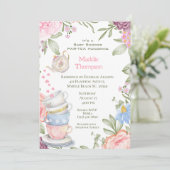 Tee-Party Elegant Rosa grüne Babydusche Einladung (Stehend Vorderseite)