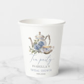 Tee Party Elegante Blaue Flora Brautparty Pappbecher (Vorderseite)