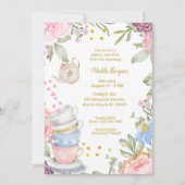 Tee-Party Elegantes rosa grünes Brautparty Einladung (Vorderseite)