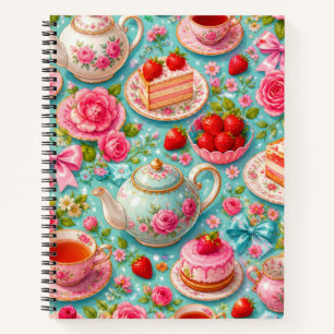 Tee-Party-Erdbeer-Notizbuch mit rosa Rosen Notizblock