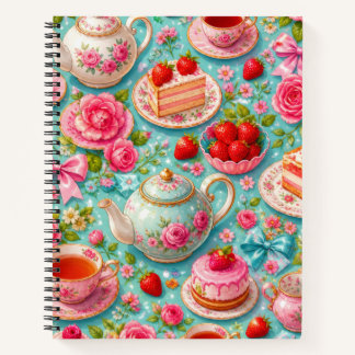 Tee-Party-Erdbeer-Notizbuch mit rosa Rosen Notizblock