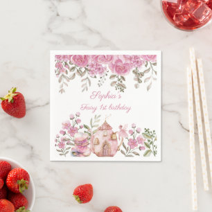 Tee Party Fairy Girl Blush Pink Blume Geburtstag Serviette