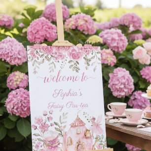 Tee-Party-Feengirl rosafarbene Blumen Geburtstag Poster