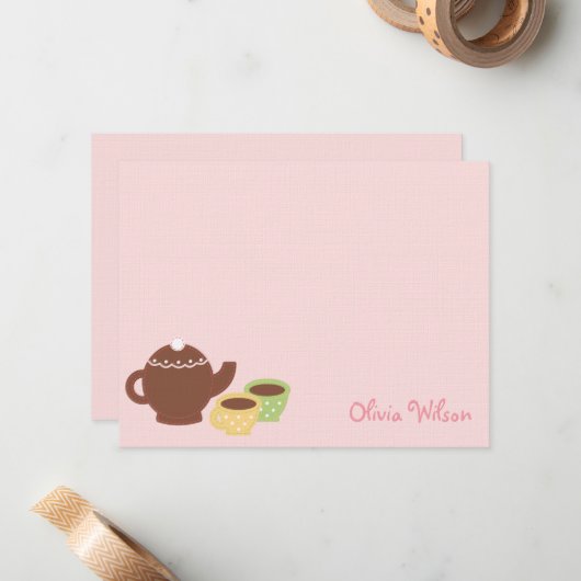 Tee-Party-Flat Danke Karte/Note Card Mitteilungskarte (Vorderseite/Rückseite Beispiel)