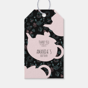 Tee Party Geburtstag Doodle Hintergrund Geschenkanhänger