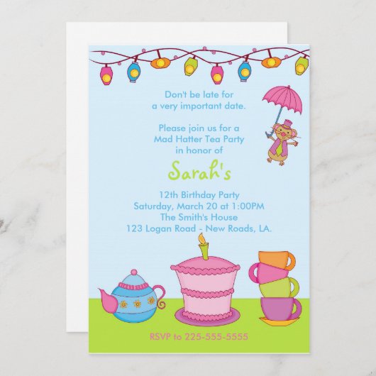 Tee-Party-Geburtstag Einladung (Vorne/Hinten)