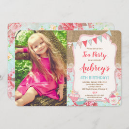 Tee-Party Geburtstag Foto Shabby Chic Burlap-Mädch Einladung