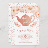 Tee Party Geburtstag - Rose Gold Weiß Einladung (Vorne/Hinten)