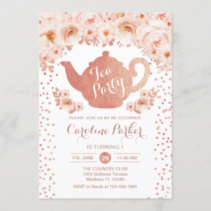 Tee Party Geburtstag - Rose Gold Weißrosa Blütenbr Einladung