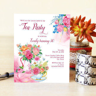 Tee-Party Geburtstagscup Blume Haushaltseinladung