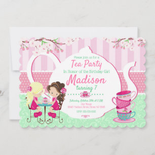Tee-Party Geburtstagseinladung / Mädchen / Rosa Aq Einladung