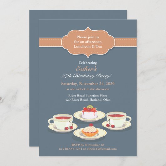 Tee Party Geburtstagsfeier Einladung (Vorne/Hinten)