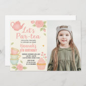 Tee-Party Geburtstagsfeier Einladung mit Blumen (Vorne/Hinten)