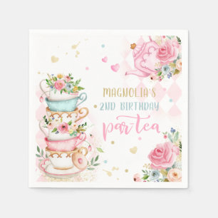 Tee Party Geburtstagsmädchen Pink & Gold Blumenst Serviette