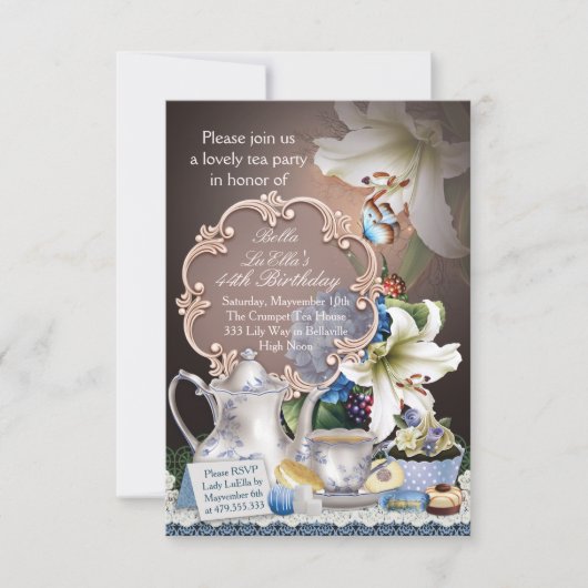 Tee Party Geburtstagsparty Einladungen (Vorderseite)