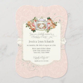 Tee Party Geburtstagsparty Watercolor Tessin Rose Einladung