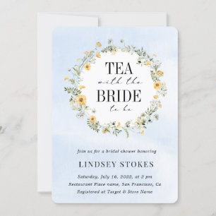 Tee Party Gelbe Wildblumen Blaues Brautparty Einladung