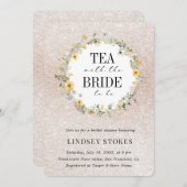 Tee Party Gelbe Wildblumen Glitzer Brautparty Einladung (Vorne/Hinten)