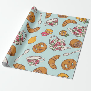 Tee Party Hand gezeichnet nahtlos Muster. Farbige  Geschenkpapier