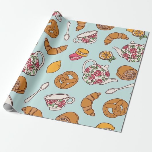 Tee Party Hand gezeichnet nahtlos Muster. Farbige  Geschenkpapier (Ungerollt)