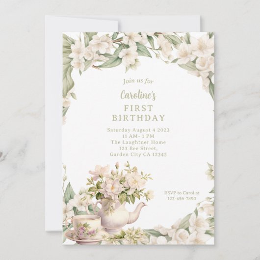 Tee-Party im Weißen Blumengarten Einladung (Vorderseite)