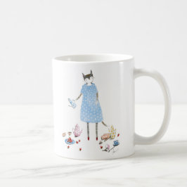 Tee-Party-Katze in einem Karen-Wanderer-Kleid Kaffeetasse