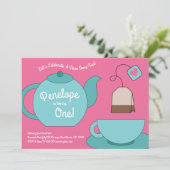 Tee Party Kinder 1. Geburtstag Einladung (Stehend Vorderseite)