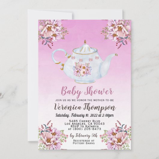 Tee-Party Kinderdusche Einladung (Vorderseite)