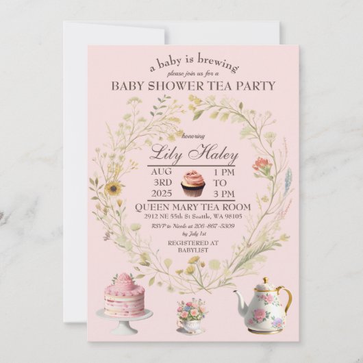 Tee-Party Kinderdusche Einladung (Vorderseite)