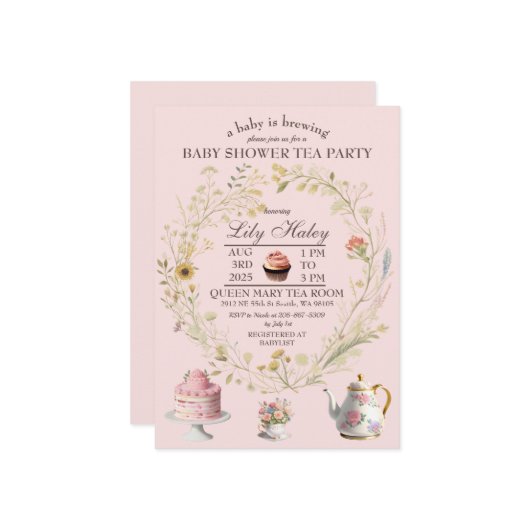 Tee-Party Kinderdusche Einladung (Vorderseite/Rückseite Beispiel)