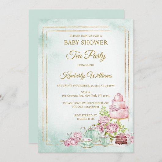 Tee-Party Kinderdusche Sprinkle Einladung (Vorne/Hinten)