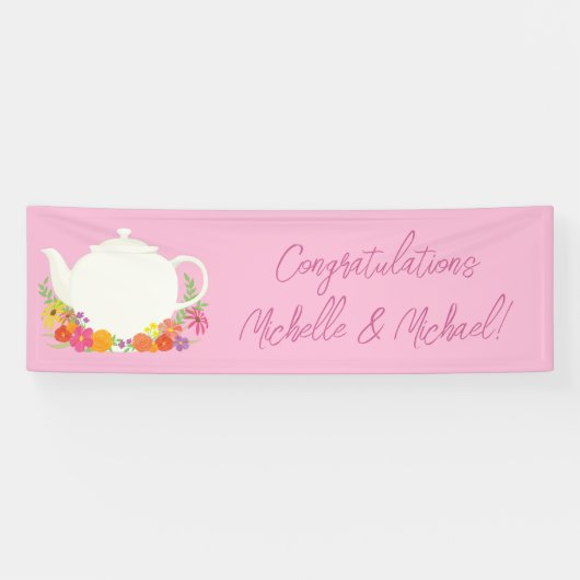 Tee-Party Kinderdusche Teapot Pink Girl Banner (Horizontal)