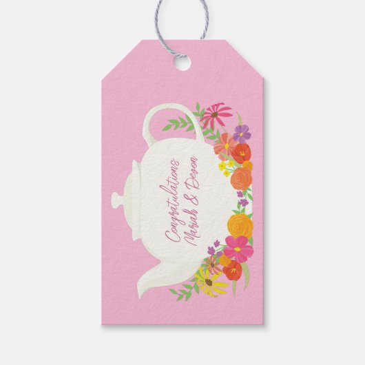 Tee-Party Kinderdusche Teapot Pink Girl Geschenkanhänger (Vorderseite)