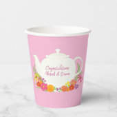 Tee-Party Kinderdusche Teapot Pink Girl Pappbecher (Vorderseite)