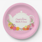 Tee-Party Kinderdusche Teapot Pink Girl Pappteller (Vorderseite)