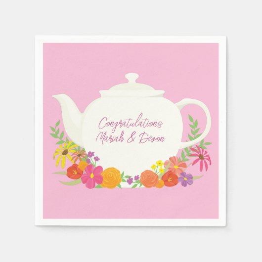 Tee-Party Kinderdusche Teapot Pink Girl Serviette (Vorderseite)
