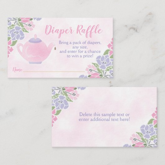 Tee-Party Kinderdusche Windeln Raffle Ticket Begleitkarte (Vorne/Hinten)