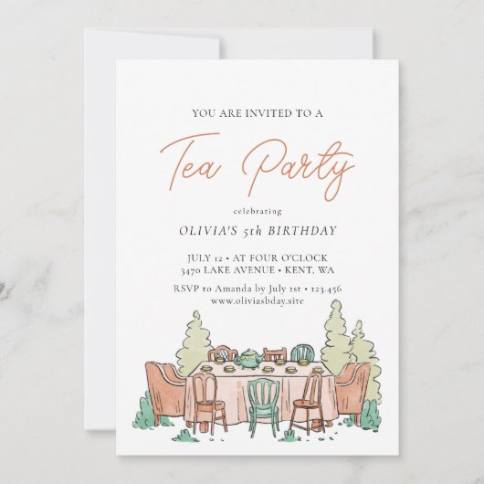Tee-Party Kindergeburtstag Einladung (Vorderseite)