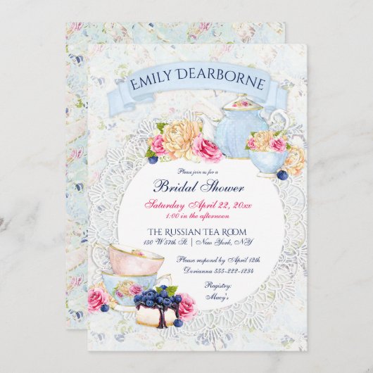 Tee Party Lace Doily Watercolor Einladung (Vorne/Hinten)