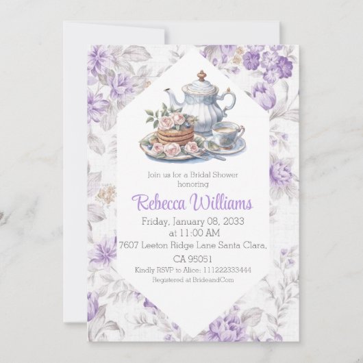 Tee-Party Lavender Garden Brautparty Einladung (Vorderseite)